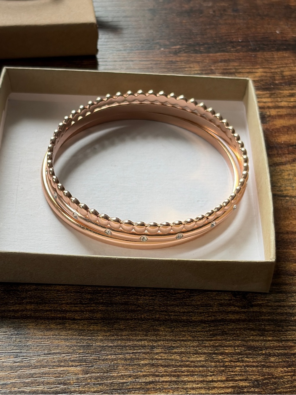 Rose Gold Layered Beaded and Crystal Accent Bangle Set